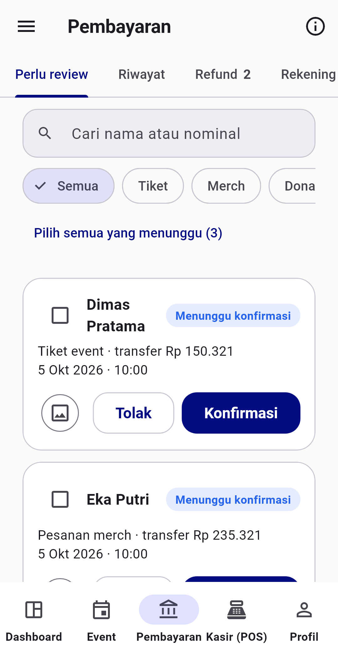 Daftar pembayaran